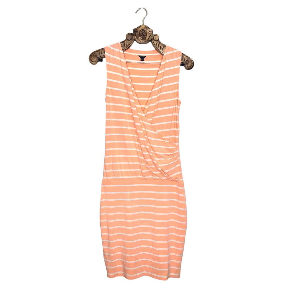 Ann Taylor Dress Surplice V Neck Coral Peach Stripe Sleeveless Stretch Jersey S